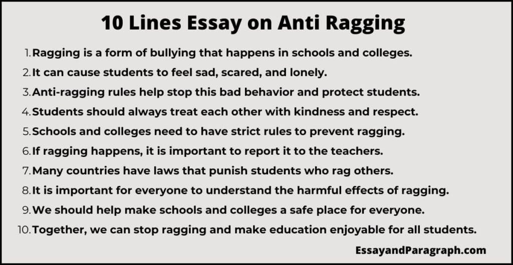 10 Lines Essay on Anti Ragging