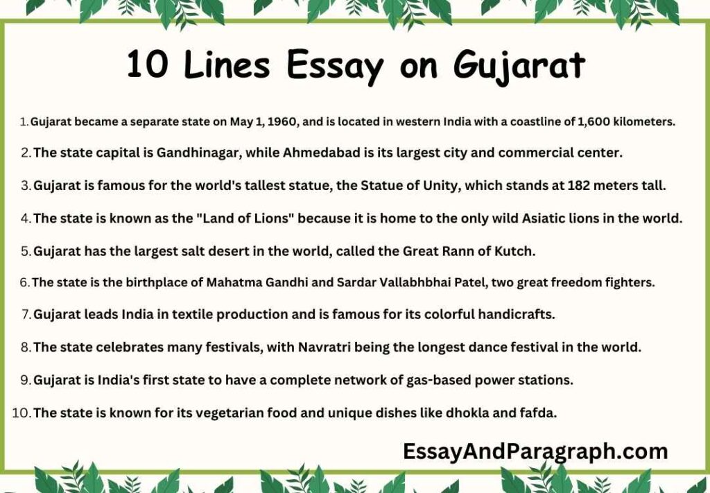 10 Lines Essay on Gujarat