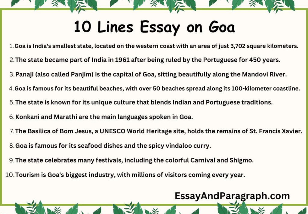 10 Lines Essay on Goa