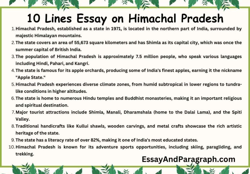 10 Lines Essay on Himachal Pradesh