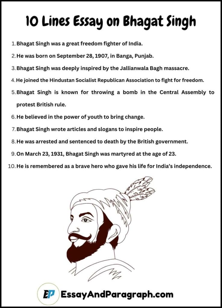 10 Lines Essay on Bhagat Singh
