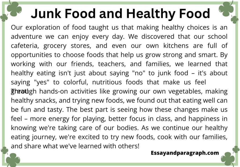 Paragraph on Junk Food and Healthy Food