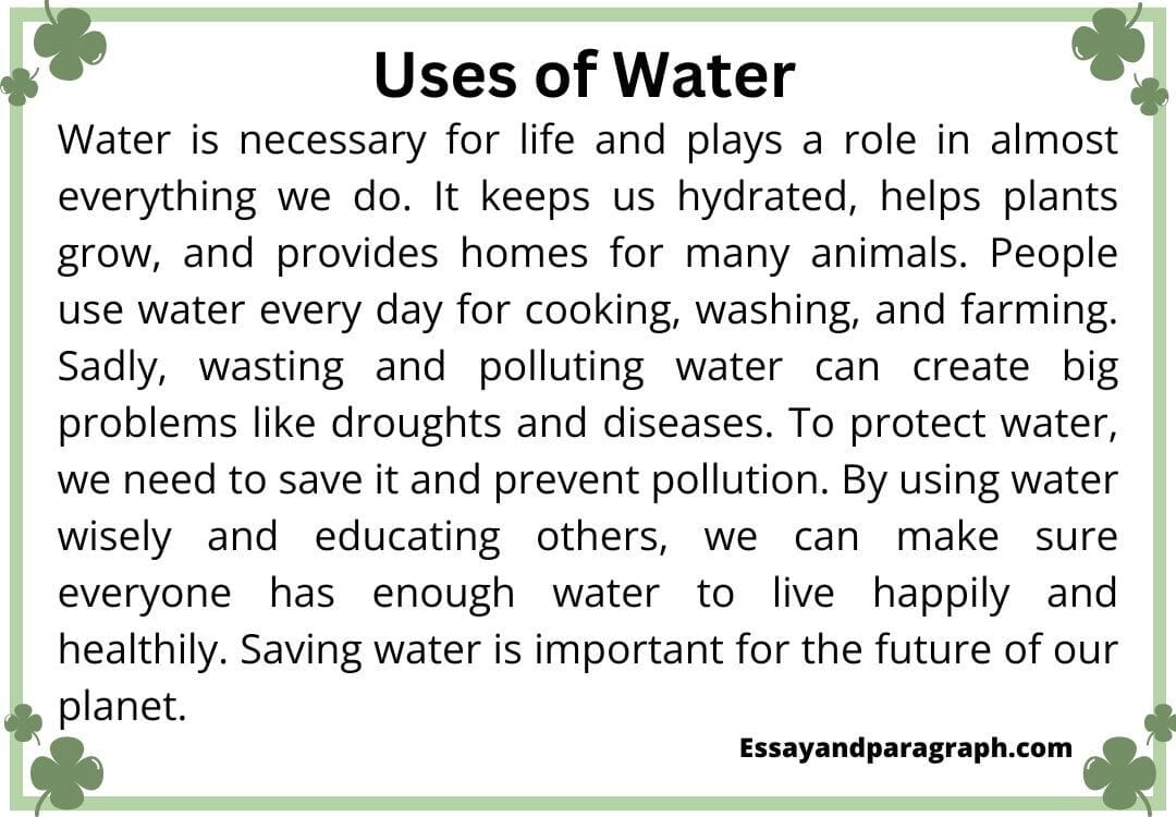 Water Usage Text Paragraph on Uses of Water (100 to 300 Words) - EssayandParagraph.com