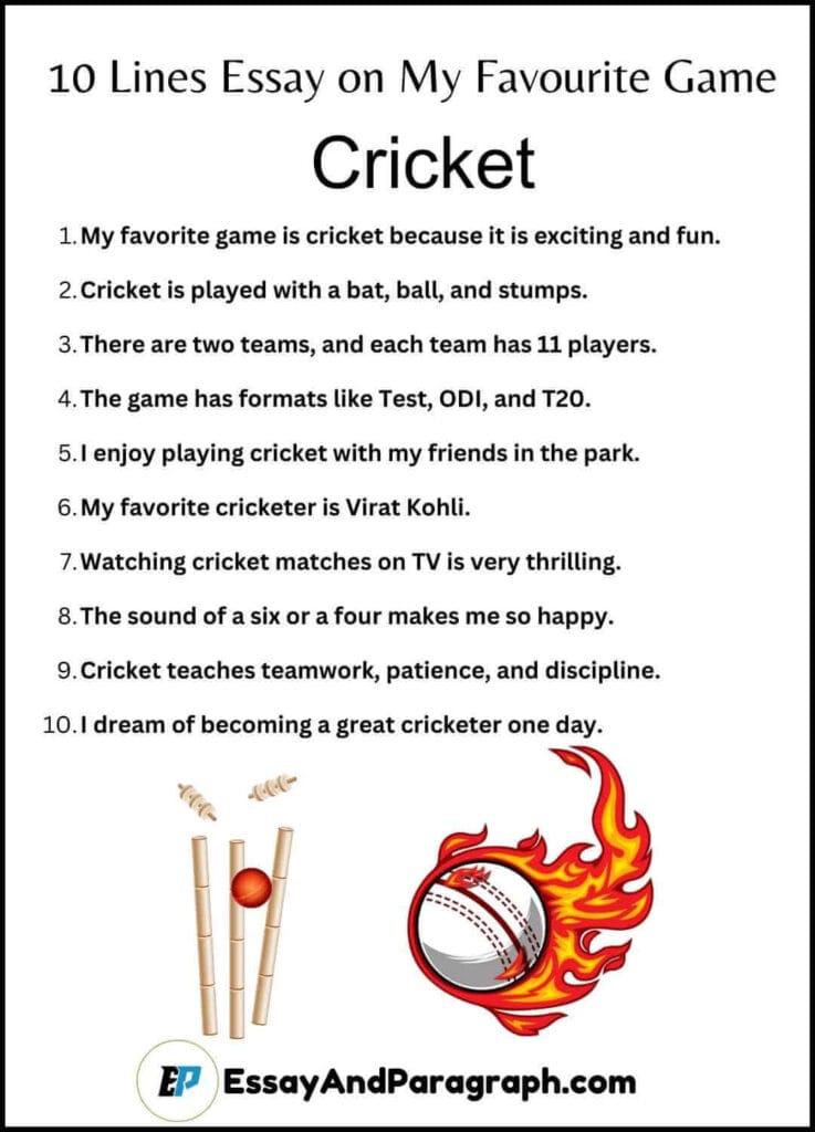 10 Lines Essay on My Favourite Game Cricket
