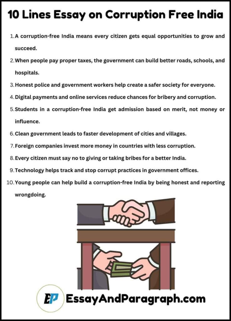 10 Lines Essay on Corruption Free India
