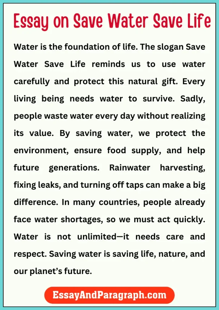 Essay on Save Water Save Life