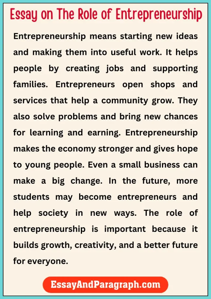  Essay on The Role of Entrepreneurship