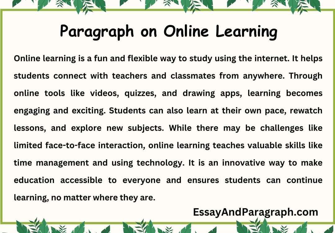 Paragraph About Elearning Paragraph on Online Learning (100, 150, 200, 250 And 300 words)