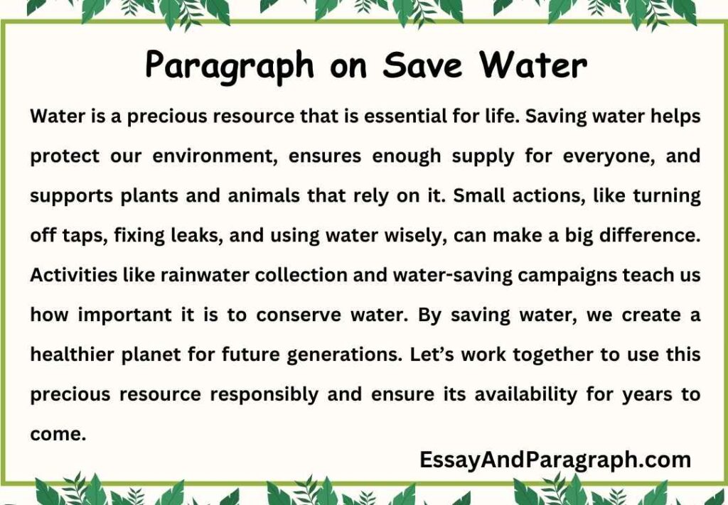 Paragraph on Save Water