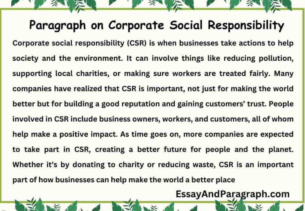 Paragraph on Corporate Social Responsibility