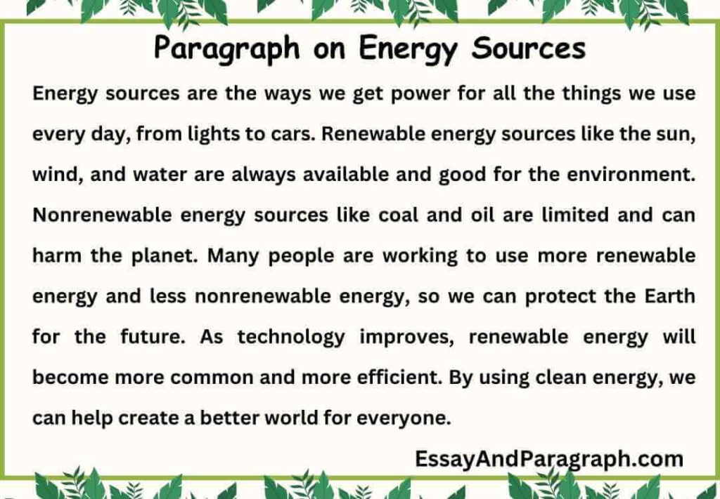 Paragraph on Energy Sources