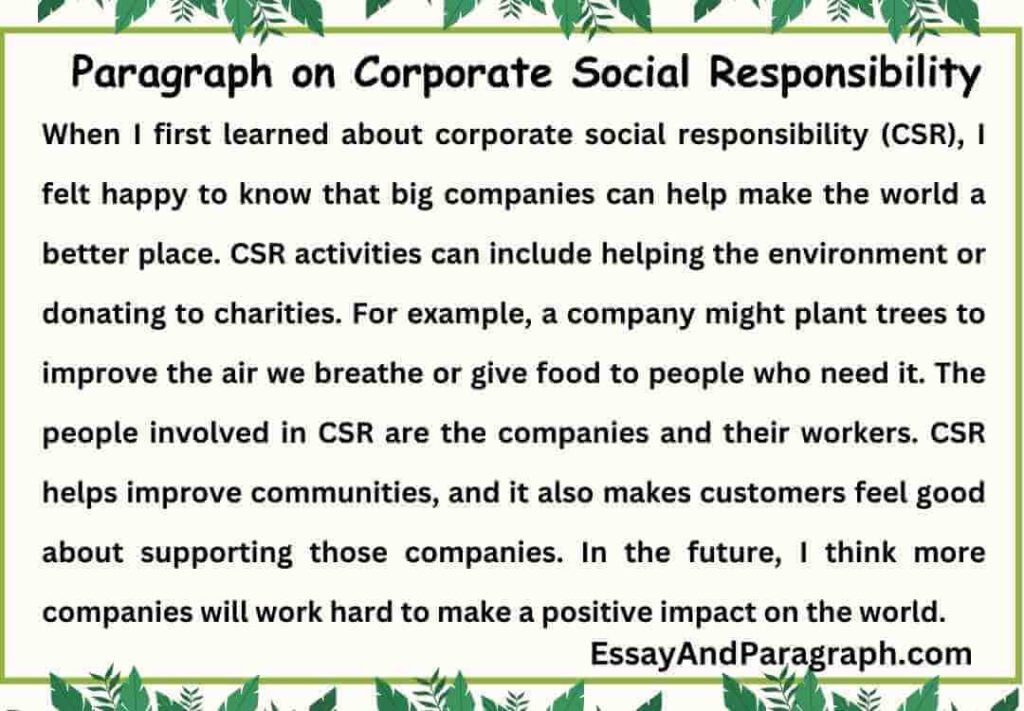 Paragraph on Corporate Social Responsibility