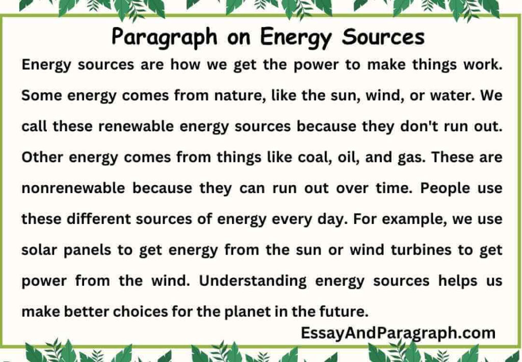 Paragraph on Energy Sources