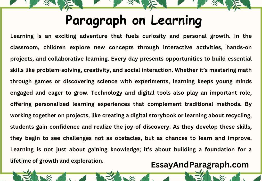 Paragraph on Learning [100, 150, 200, 250 And 300 Words]