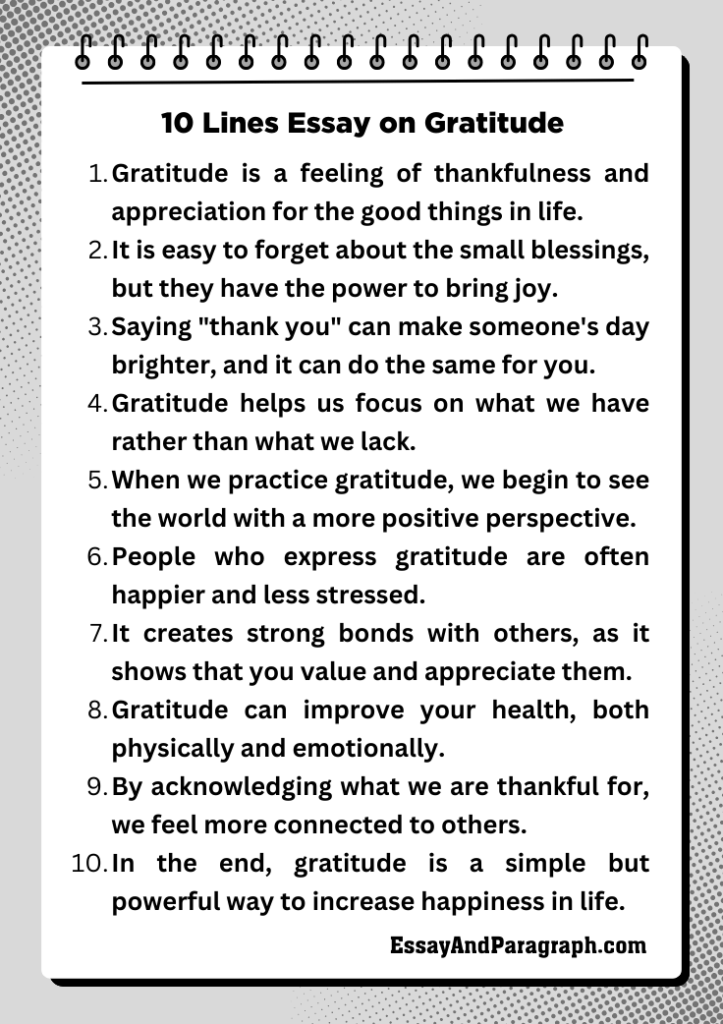 10 Lines Essay on Gratitude