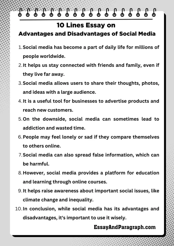10 Lines Essay on Advantages and Disadvantages of Social Media