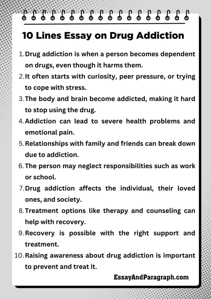 10 Lines Essay on Drug Addiction 