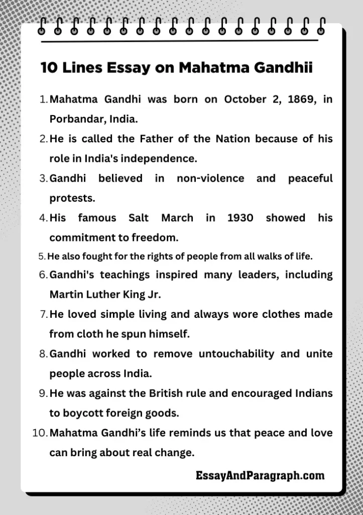 10 Lines Essay on Mahatma Gandhi