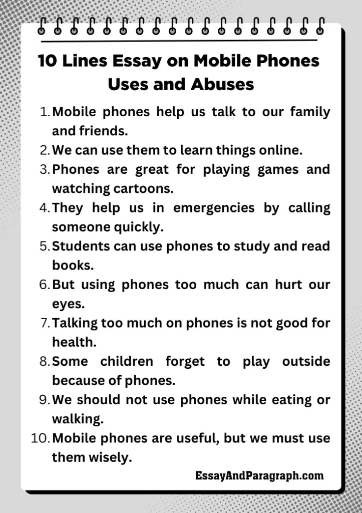 10 Lines Essay on Mobile Phones Uses and Abuses