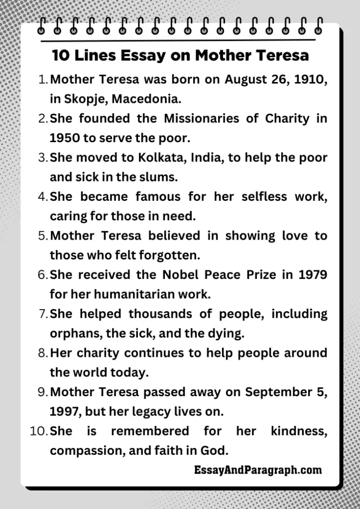 10 Lines Essay on Mother Teresa