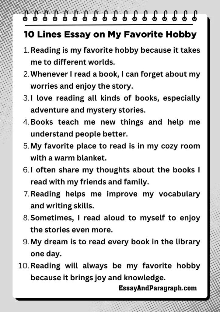 10 Lines Essay on My Favorite Hobby