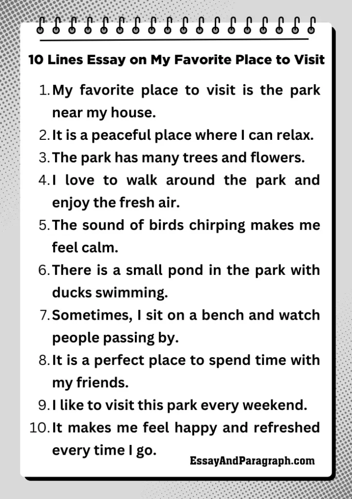 10 Lines Essay on My Favorite Place to Visit