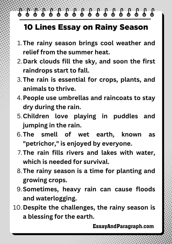 10 Lines Essay on Rainy Season