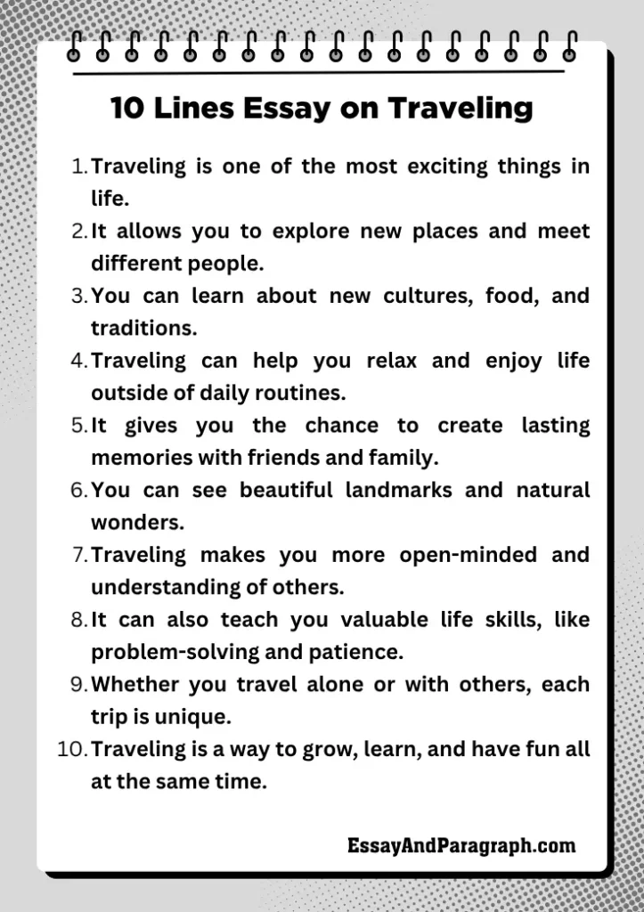 10 Lines Essay on Traveling