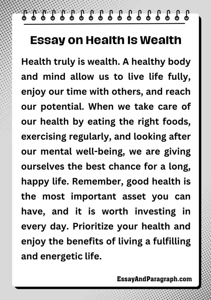 Essay on Health Is Wealth