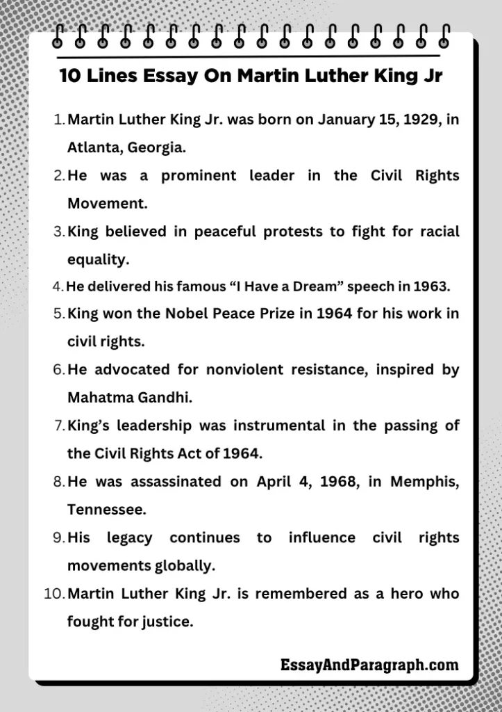 10 Lines Essay On Martin Luther King Jr