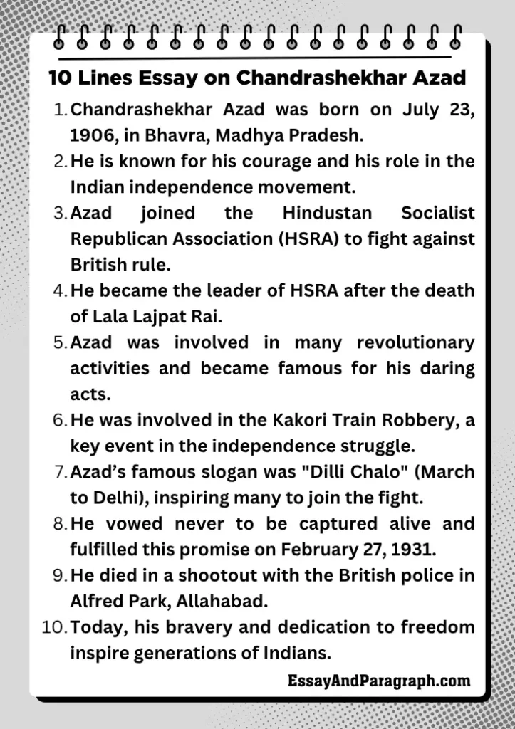 Essay on Chandrashekhar Azad For Students