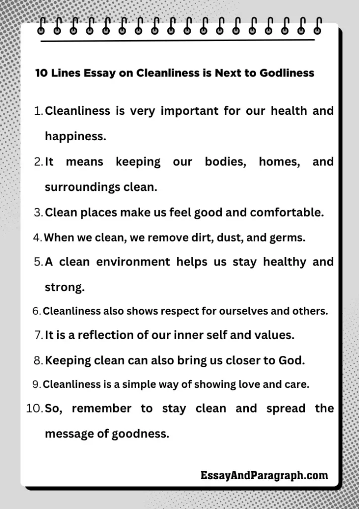 10 Lines Essay on Cleanliness is Next to Godliness