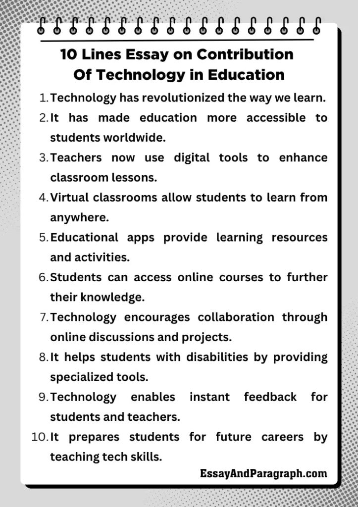 10 Lines Essay on Contribution Of Technology in Education