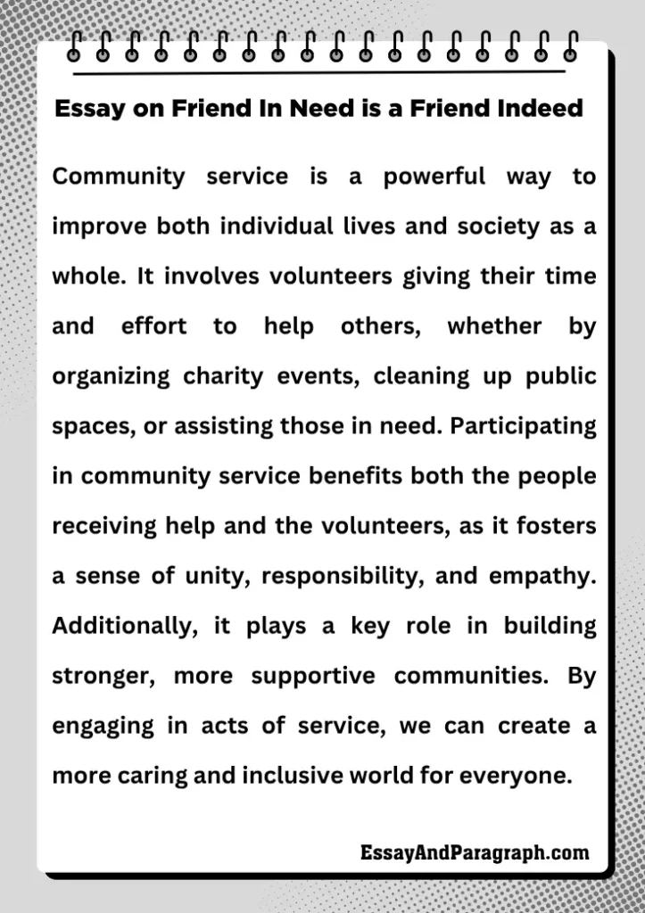 Essay on Friend In Need is a Friend Indeed