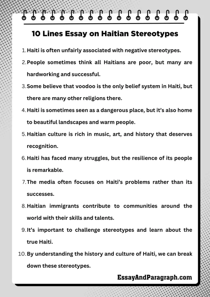 10 Lines Essay on Haitian Stereotypes