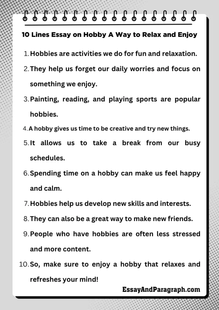 10 Lines Essay on Hobby A Way to Relax and Enjoy