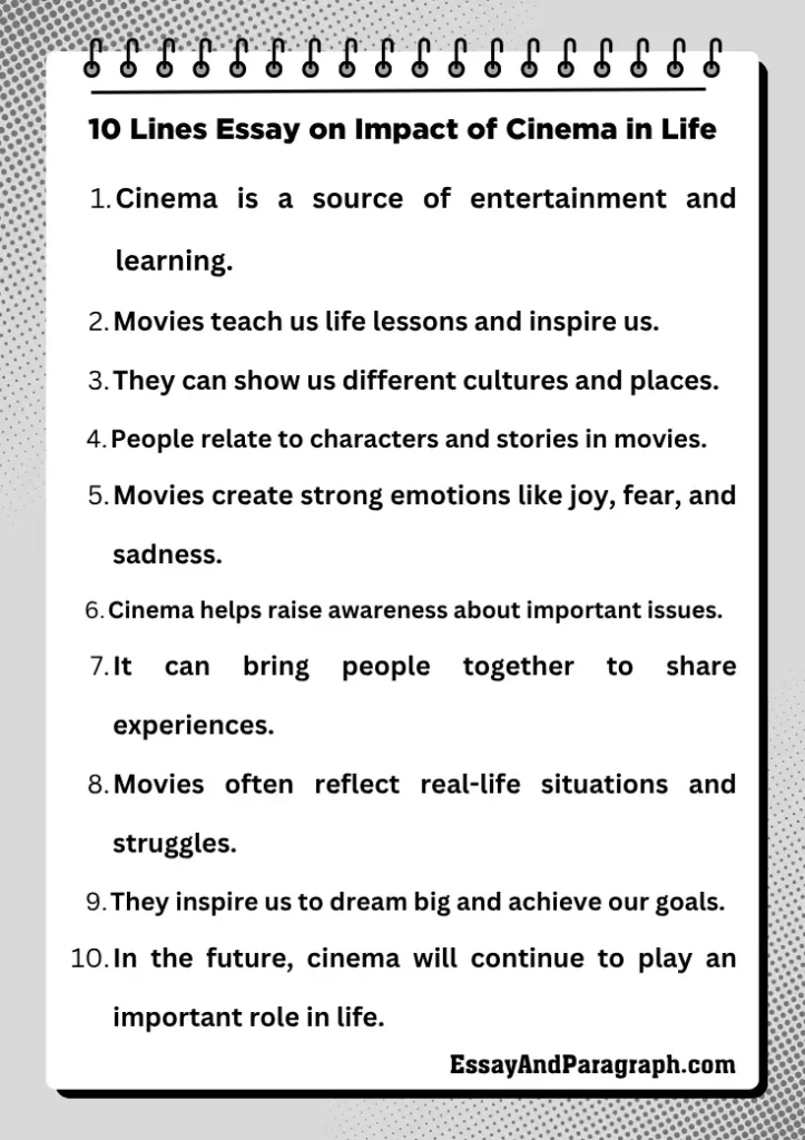 10 Lines Essay on Impact of Cinema in Life