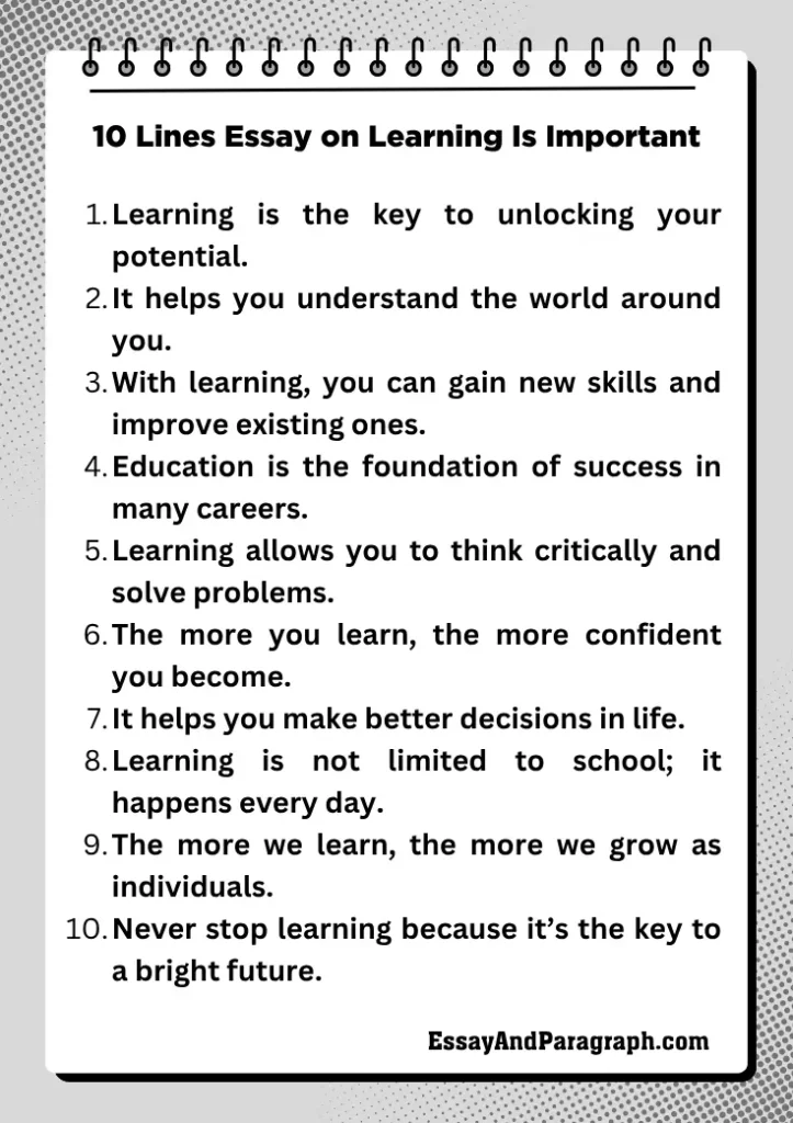 10 Lines Essay on Learning Is Important