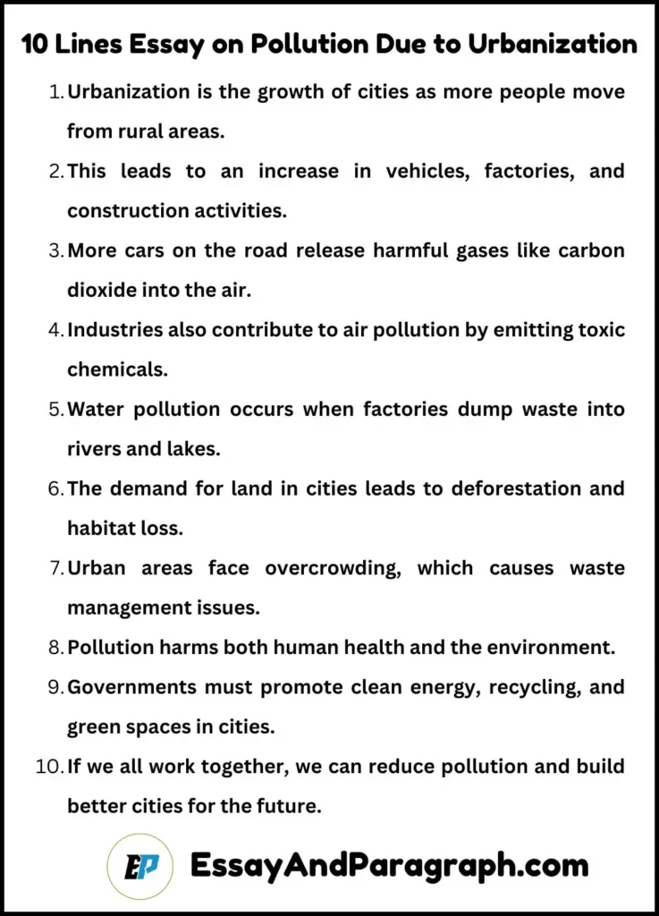 Essay on Pollution Due to Urbanization