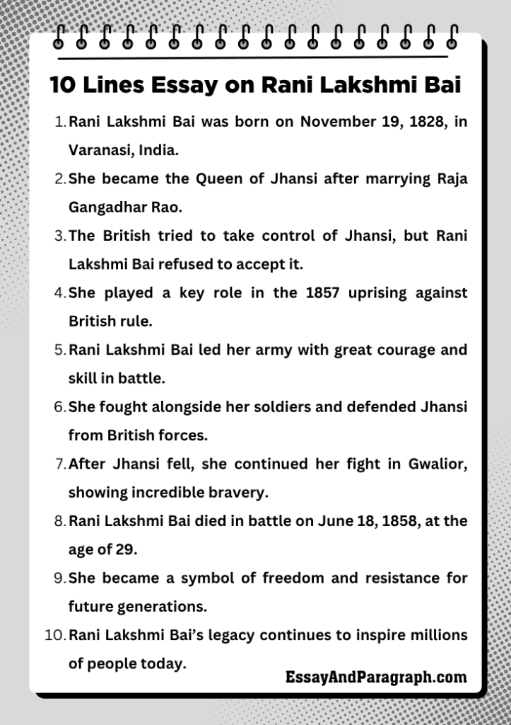 10 Lines Essay on Rani Lakshmi Bai