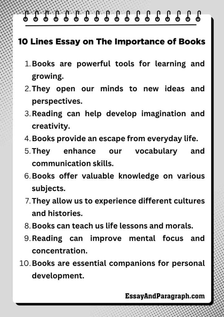 10 Lines Essay on The Importance of Books