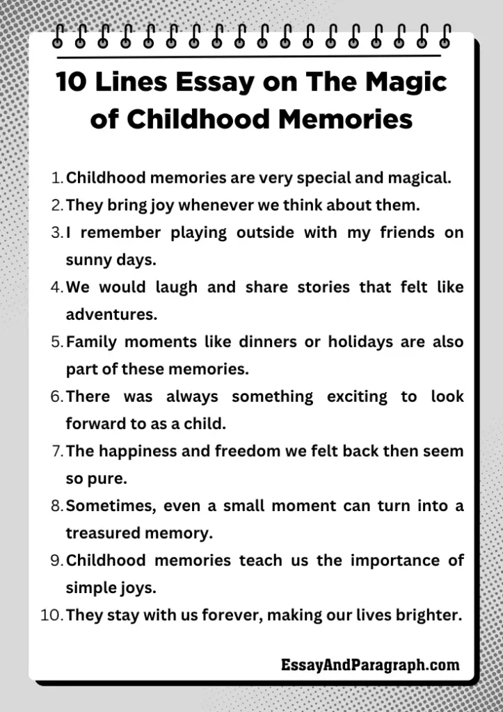 10 Lines Essay on The Magic of Childhood Memories