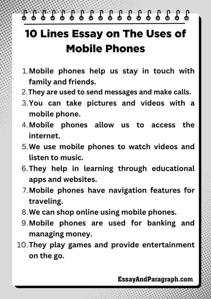 10 Lines Essay on The Uses of Mobile Phones