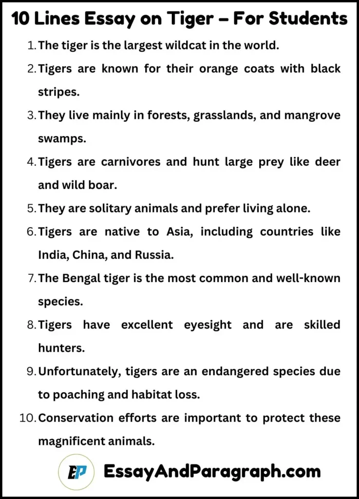 Essay on Tiger – For Students