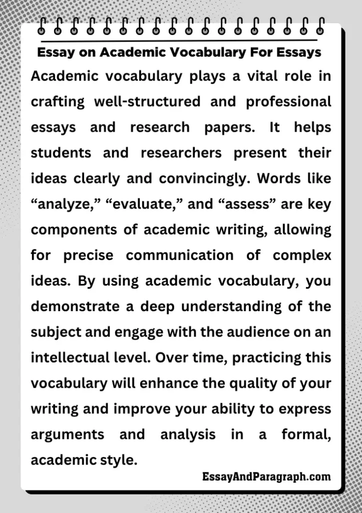 Essay on Academic Vocabulary For Essays 