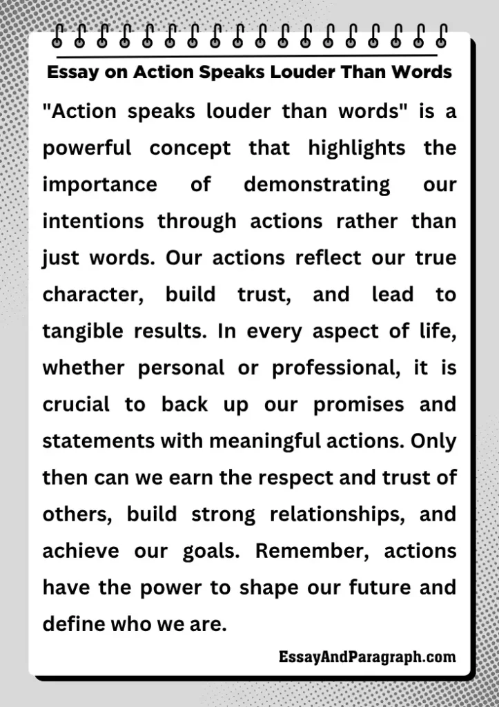 Essay on Action Speaks Louder Than Words