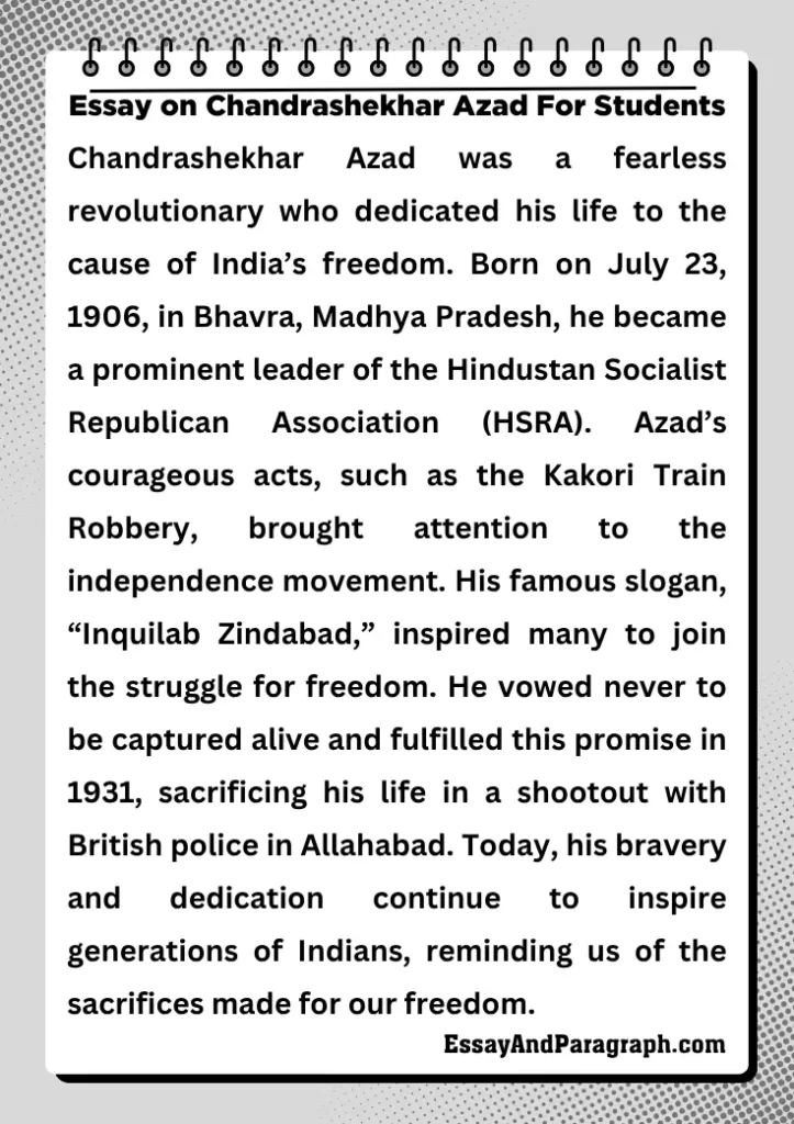 Essay on Chandrashekhar Azad For Students