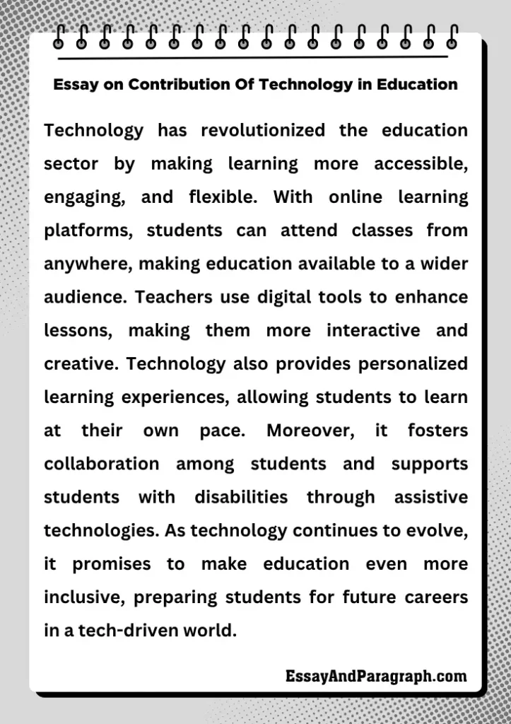 Essay on Contribution Of Technology in Education