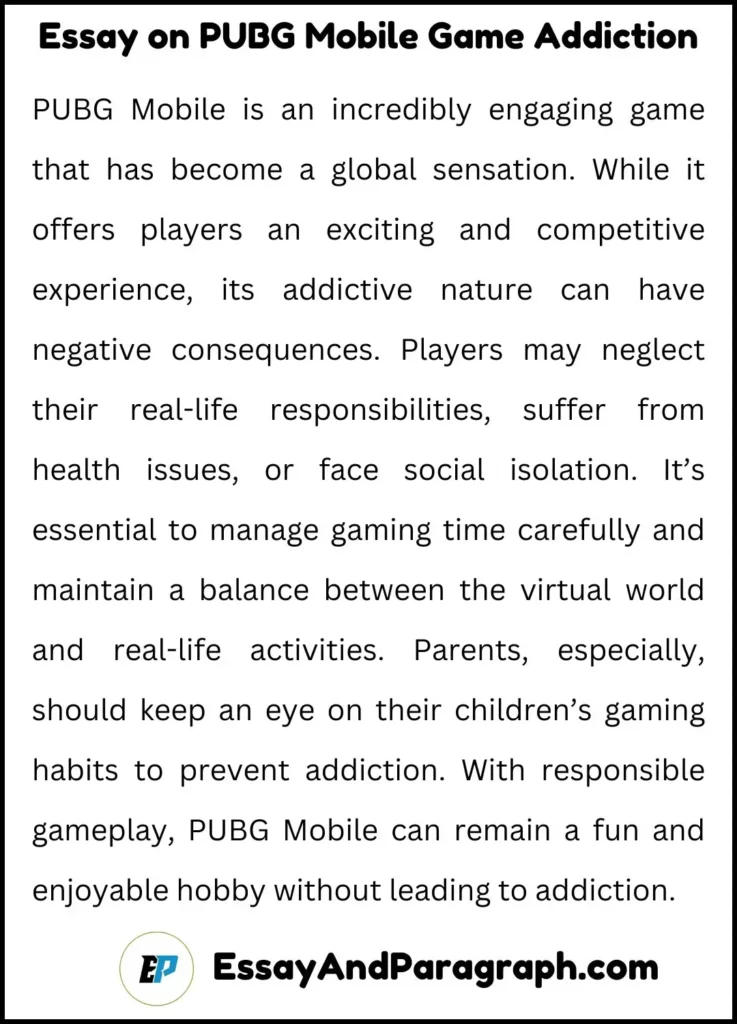 Essay on PUBG Mobile Game Addiction