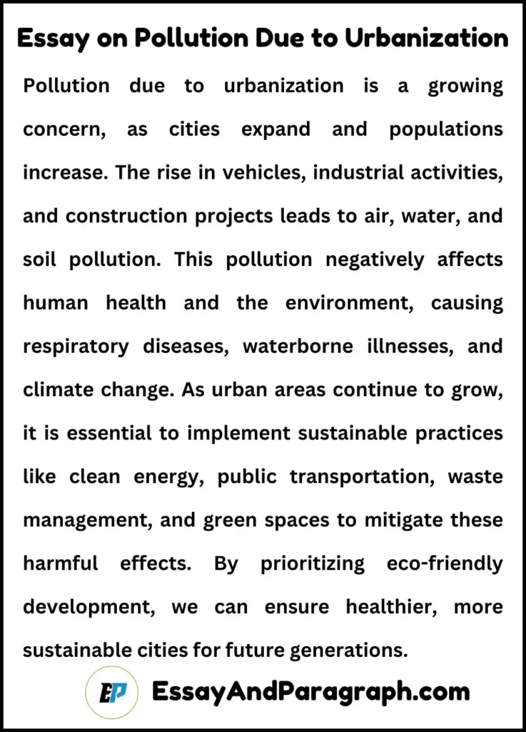 Essay on Pollution Due to Urbanization